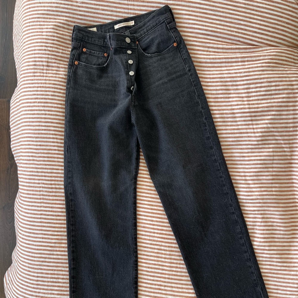 Levi Ribcage Straight Jeans - Black Wash